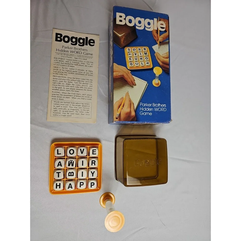 Vintage 1980 Boggle Parker Brothers Hidden Word Game Complete Original Box Rules